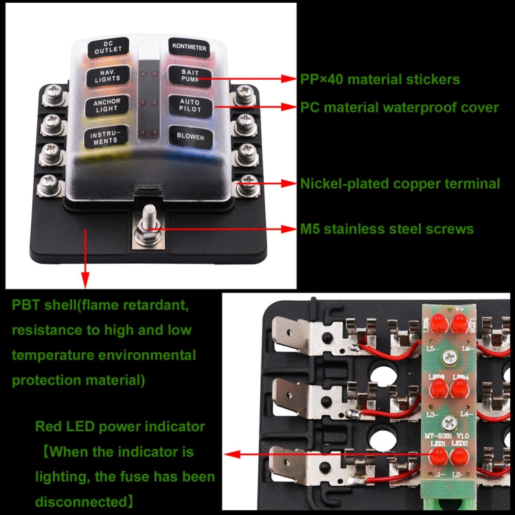 1 in 8 Out Fuse Box Screw Terminal Section Fuse Holder Kits with LED Warning Indicator for Auto Car Truck Boat - Fuse by PMC TechLife | Online Shopping South Africa | PMC TechLife | Buy Now Pay Later Mobicred