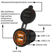 Universal Car Charger 2 Port Power Socket Power Dual USB Charger 5V 4.2A IP66 with Aperture(Orange Light)