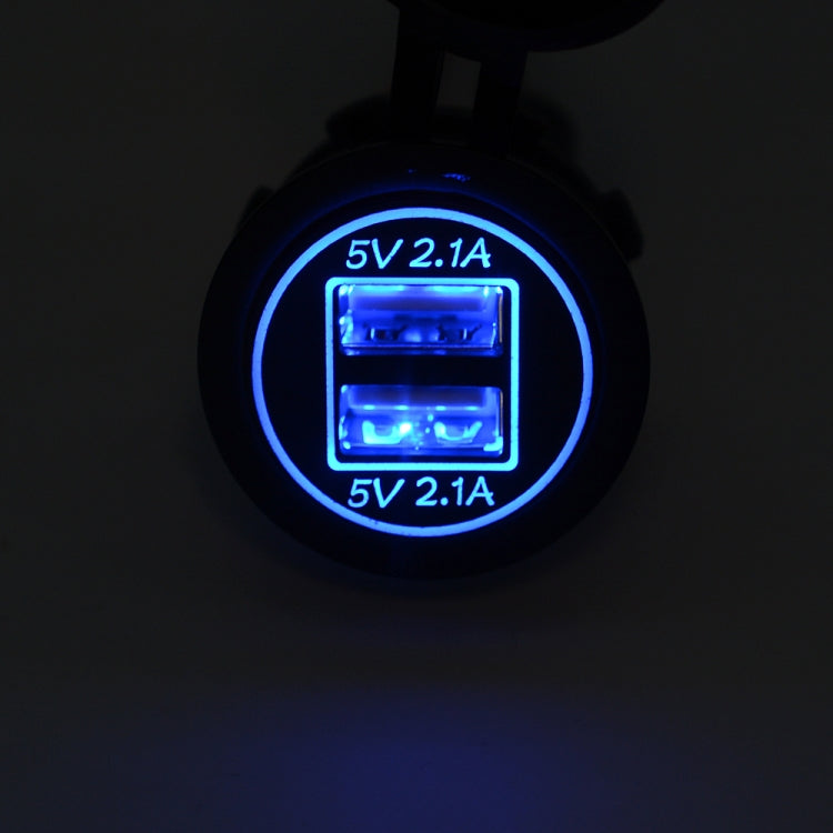 Universal Car Charger 2 Port Power Socket Power Dual USB Charger 5V 4.2A IP66 with Aperture(Blue Light) - DIY Modified Charger by PMC TechLife | Online Shopping South Africa | PMC TechLife | Buy Now Pay Later Mobicred