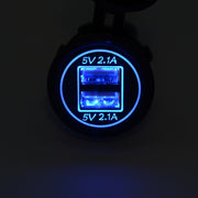 Universal Car Charger 2 Port Power Socket Power Dual USB Charger 5V 4.2A IP66 with Aperture(Blue Light)