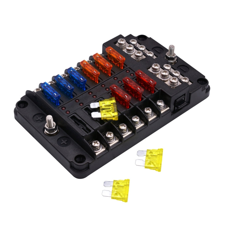 Independent Positive and Negative 1 in 12 Out 12 Way Circuit Blade Fuse Box Fuse Holder Kits with LED Warning Indicator for Auto Car Truck Boat - Fuse by PMC TechLife | Online Shopping South Africa | PMC TechLife | Buy Now Pay Later Mobicred