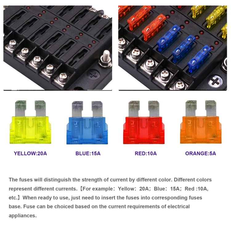 Independent Positive and Negative 1 in 12 Out 12 Way Circuit Blade Fuse Box Fuse Holder Kits with LED Warning Indicator for Auto Car Truck Boat - Fuse by PMC TechLife | Online Shopping South Africa | PMC TechLife | Buy Now Pay Later Mobicred
