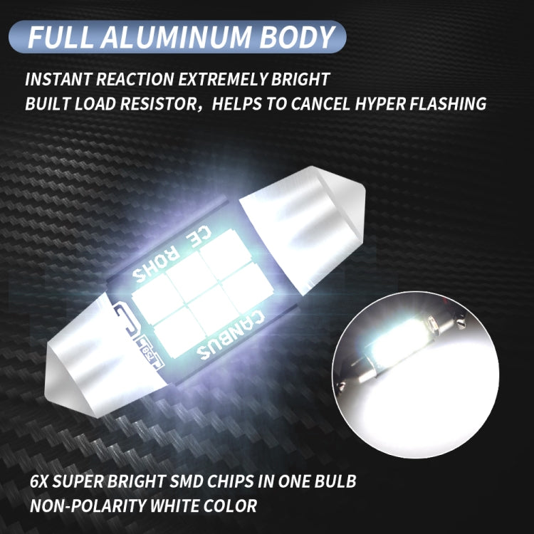 2 PCS 31mm DC12V-24V 3W 6000K 660LM 6LEDs SMD-3030 Car Reading Lamp / License Plate Light - free shipping - PMC TechLife - Order now!