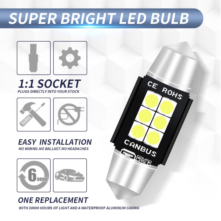2 PCS 36mm DC12V-24V 3W 6000K 660LM 6LEDs SMD-3030 Car Reading Lamp / License Plate Light - free shipping - PMC TechLife - Order now!