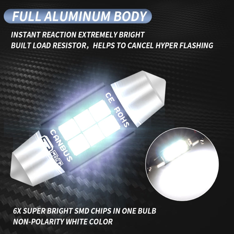 2 PCS 36mm DC12V-24V 3W 6000K 660LM 6LEDs SMD-3030 Car Reading Lamp / License Plate Light - free shipping - PMC TechLife - Order now!