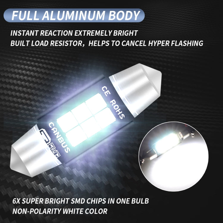 2 PCS 39mm DC12V-24V 3W 6000K 660LM 6LEDs SMD-3030 Car Reading Lamp / License Plate Light - free shipping - PMC TechLife - Order now!