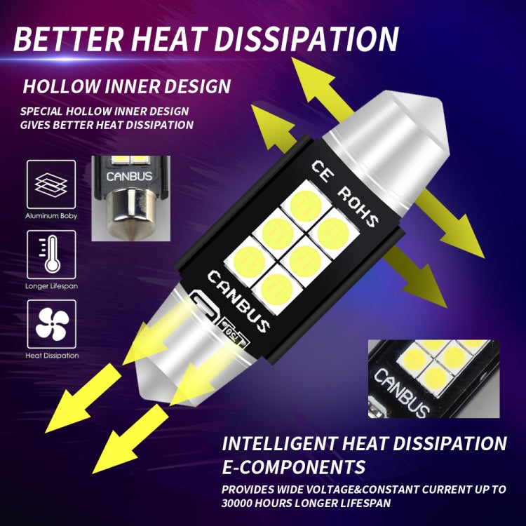 2 PCS 39mm DC12V-24V 3W 6000K 660LM 6LEDs SMD-3030 Car Reading Lamp / License Plate Light - free shipping - PMC TechLife - Order now!