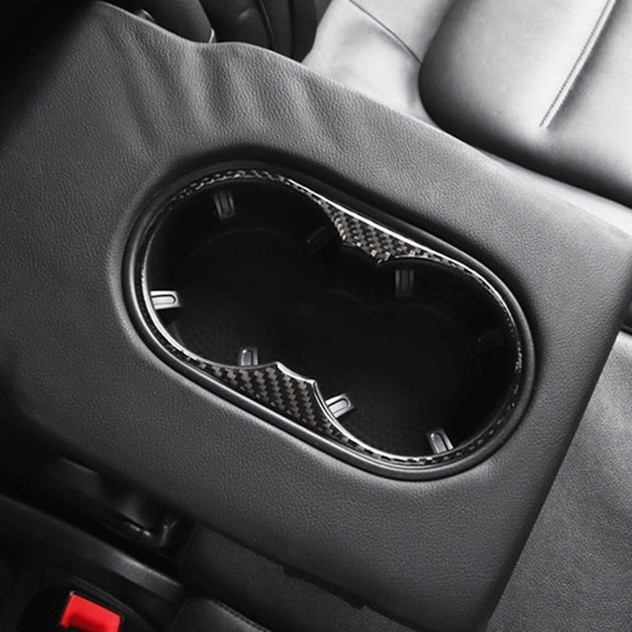 Car Carbon Fiber Rear Armrest Water Cup Holder Panel Decorative Sticker for Volkswagen Touareg 2011-2018