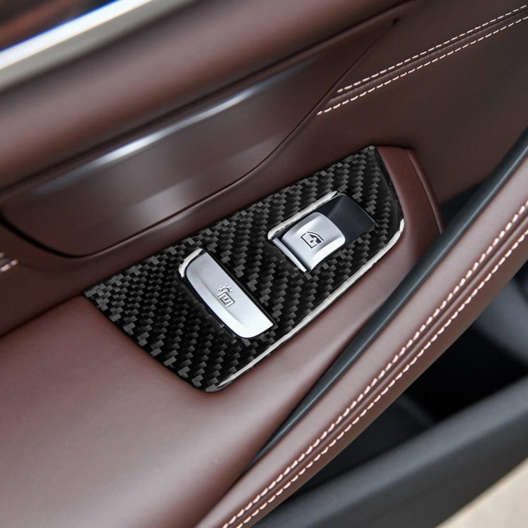 Car Carbon Fiber Door Window Lift Panel Decorative Sticker for BMW 5 Series G38 528Li / 530Li / 540Li 2018, Left Drive