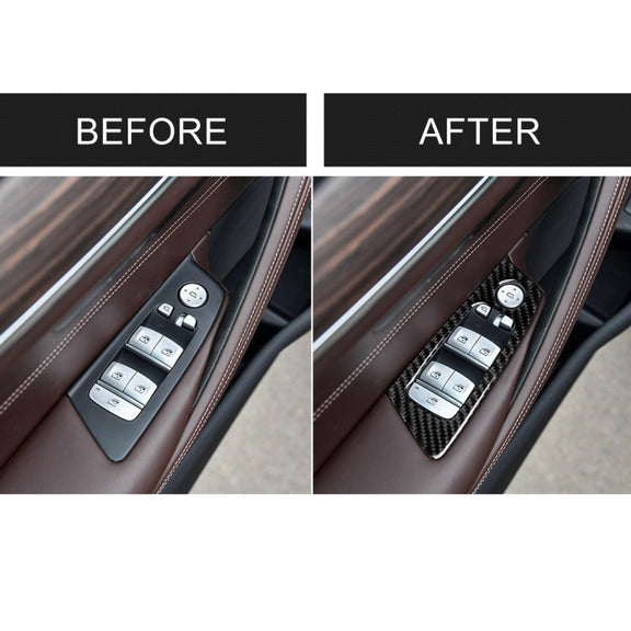 Car Carbon Fiber Door Window Lift Panel Decorative Sticker for BMW 5 Series G38 528Li / 530Li / 540Li 2018, Left Drive