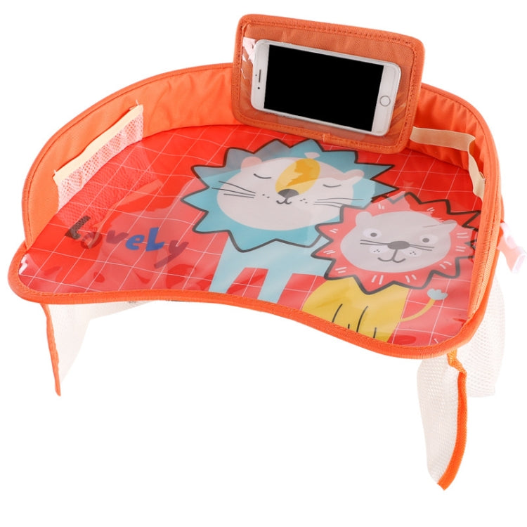 Children Water-resistant Dining Table Toy Organizer Baby Safety Tray Tourist Painting Holder with Touch Screen Transparent Bag (Yellow Lion)