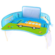 Children Water-resistant Dining Table Toy Organizer Baby Safety Tray Tourist Painting Holder with Touch Screen Transparent Bag (School Bus)