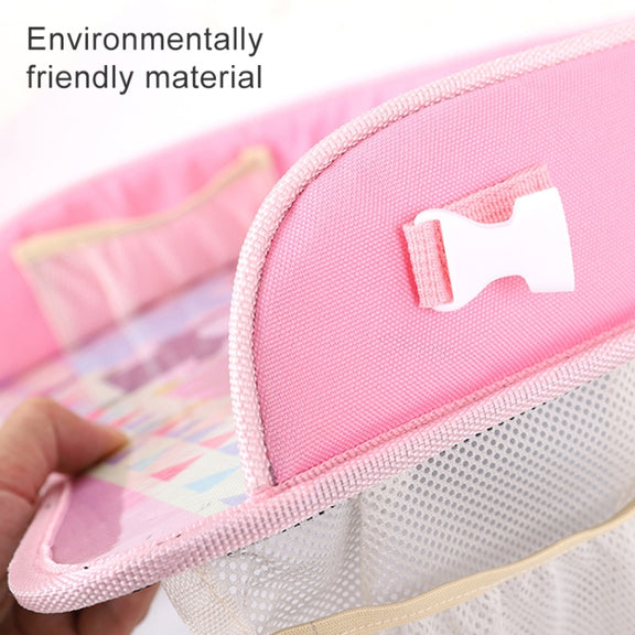 Children Water-resistant Dining Table Toy Organizer Baby Safety Tray Tourist Painting Holder with Touch Screen Transparent Bag (School Bus)