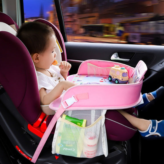 Children Water-resistant Dining Table Toy Organizer Baby Safety Tray Tourist Painting Holder with Touch Screen Transparent Bag (School Bus)