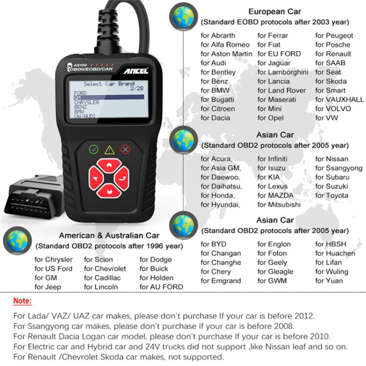 Ancel AS100 Car Fault Detector OBDII Engine Fault Light Clear - Electronic Test by PMC TechLife | Online Shopping South Africa | PMC TechLife | Buy Now Pay Later Mobicred
