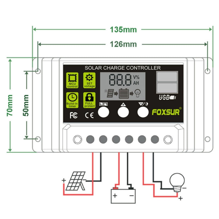 FOXSUR 20A Solar Charge Controller 12V / 24V Automatic Identification Controller - Others by PMC Jewellery | Online Shopping South Africa | PMC Jewellery | Buy Now Pay Later Mobicred