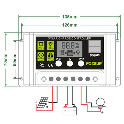 FOXSUR 20A Solar Charge Controller 12V / 24V Automatic Identification Controller - Others by PMC Jewellery | Online Shopping South Africa | PMC Jewellery | Buy Now Pay Later Mobicred