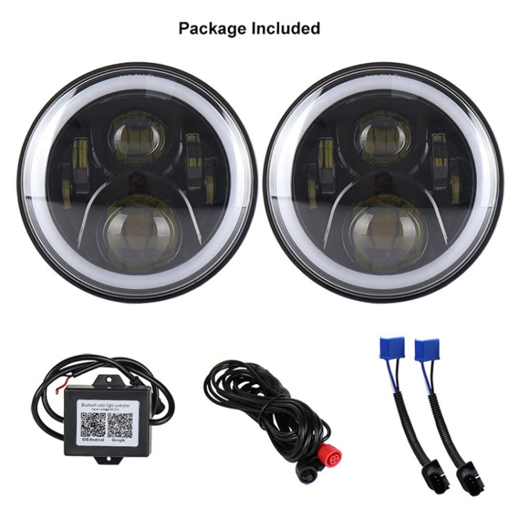 2 PCS 7 inch DC12V 6000K-6500K 50W Car LED Headlight Lamp Beads for Jeep Wrangler / Harley, Support APP + Bluetooth Control(Black)