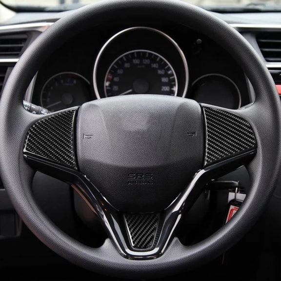3 in 1 Car Carbon Fiber Steering Wheel Button Decorative Sticker for Honda Fit, Left and Right Drive Universal
