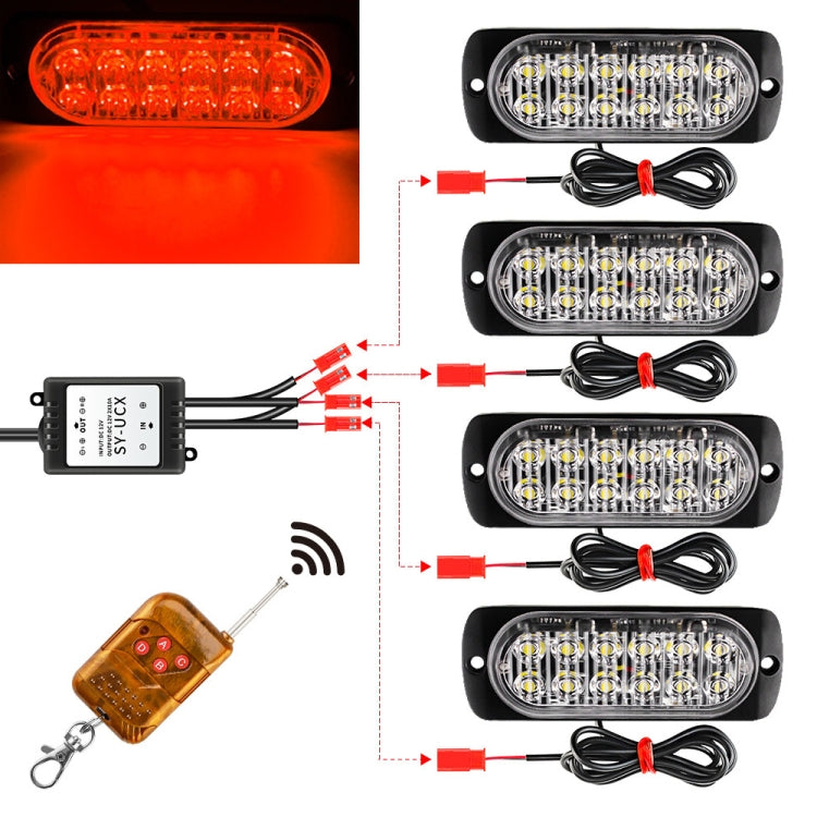 DC12V-24V / 18W 4 in 1 Front Grille Emergency Strobe Flash Warning Light Pickup 12LEDs Side Light Wireless Control 16 Modes (Red Light) - Warning Lights by PMC TechLife | Online Shopping South Africa | PMC TechLife | Buy Now Pay Later Mobicred