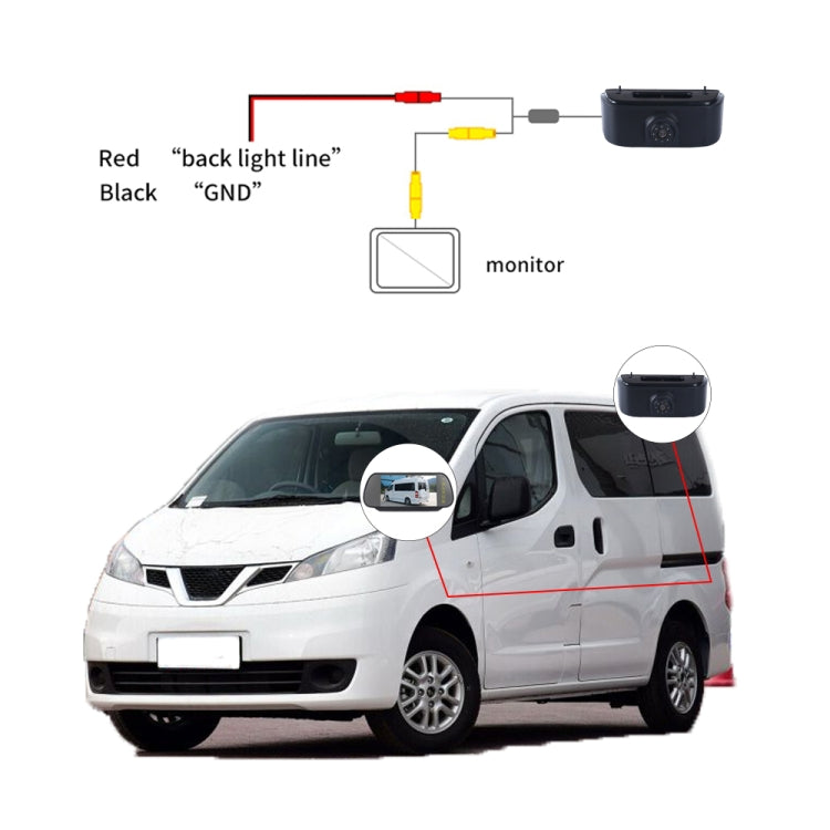 PZ469 Car Water-resistant 170 Degree Brake Light View Camera + 7 inch Rearview Monitor for Nissan N200 2010-2017