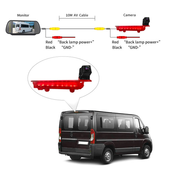 PZ470 Car Water-resistant 170 Degree Brake Light View Camera + 7 inch Rearview Monitor for Volkswagen T5 / T6 2010-2017
