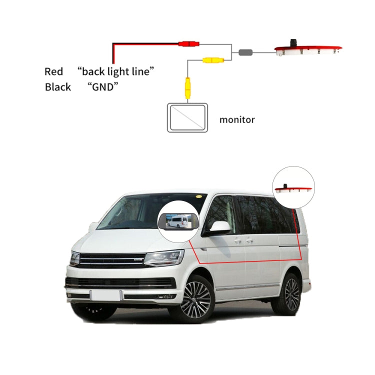 PZ473 Car Waterproof 170 Degree Brake Light View Camera + 7 inch Rearview Monitor for Volkswagen T6 Single Door - Rear View Cameras by PMC TechLife | Online Shopping South Africa | PMC TechLife | Buy Now Pay Later Mobicred