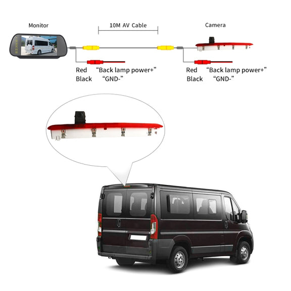 PZ473 Car Water-resistant 170 Degree Brake Light View Camera + 7 inch Rearview Monitor for Volkswagen T6 Single Door