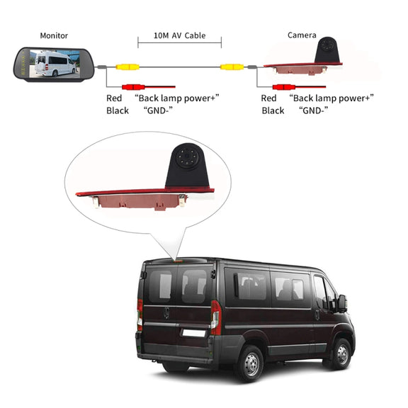 PZ477 Car Water-resistant 170 Degree Brake Light View Camera + 7 inch Rearview Monitor for Ford Transit Custom