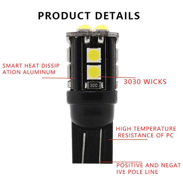10 PCS T10/168/194 DC12V / 1W / 6000K / 60LM Car Decoding Clearance Lights with 12LEDs SMD-3030 Lamp Beads - Brake Lights by PMC TechLife | Online Shopping South Africa | PMC TechLife | Buy Now Pay Later Mobicred