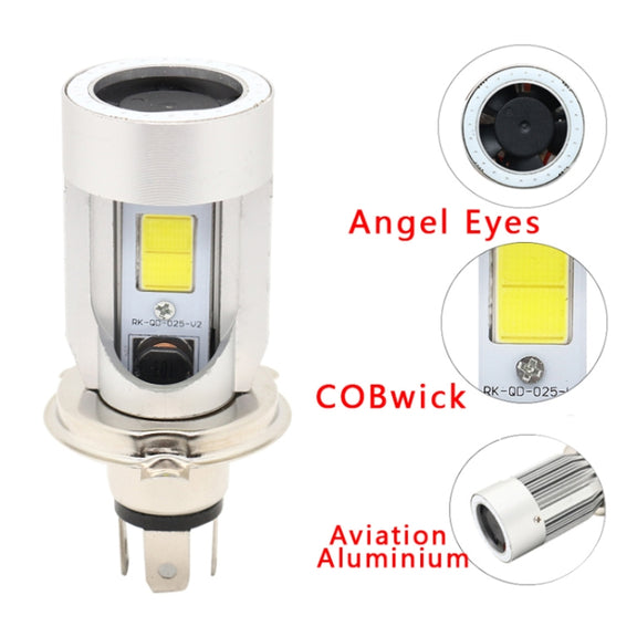 H4 DC12-80V / 20W / 6000K / 2000LM Motorcycle Headlight with Angel Eyes (Blue)