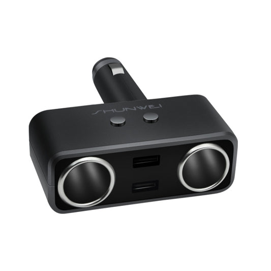 SHUNWEI SD-1925 120W 3A Car 2 in 1 Dual USB Charger 90 Degree Free Rotation Cigarette Lighter(Black) - free shipping - PMC Jewellery - Order now!