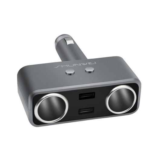 SHUNWEI SD-1925 120W 3A Car 2 in 1 Dual USB Charger 90 Degree Free Rotation Cigarette Lighter(Grey) - free shipping - PMC Jewellery - Order now!