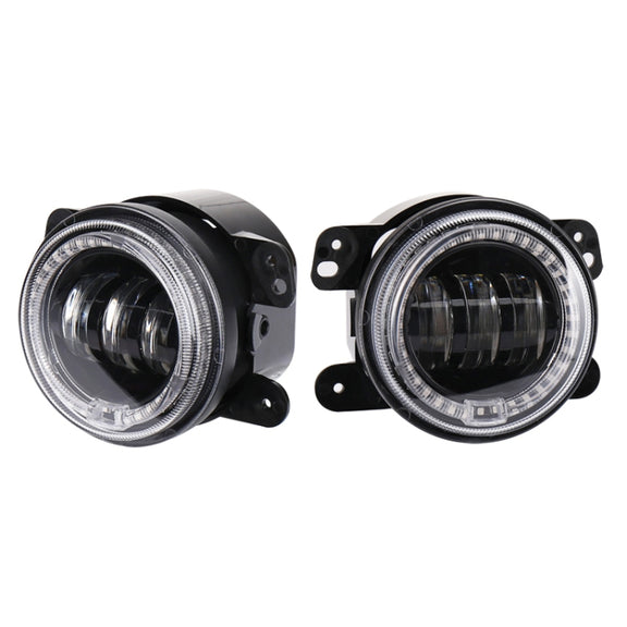 2 PCS DC12V-30V / 30W / 3A / 1440LM 12LEDs  4 inch Car LED Colorful Fog Light, Style: Black Background(Yellow Light)