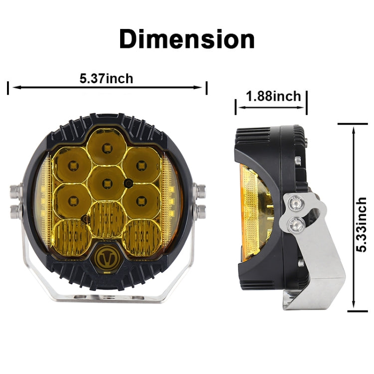 OL-1950Y 5 inch DC12V-30V 5000LM 6500K 50W Car LED Light on Three Sides Headlight for Jeep Wrangler (Gold Light)