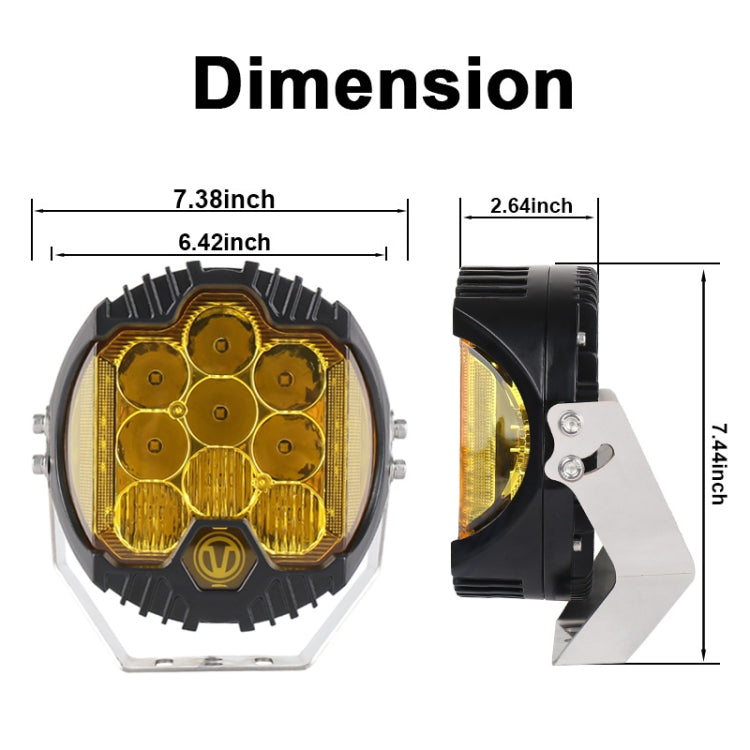 OL-1950Y 7 inch DC12V-30V 8000LM 6500K 90W Car LED Light on Three Sides Headlight for Jeep Wrangler (Gold Light) - Work Lights by PMC TechLife | Online Shopping South Africa | PMC TechLife | Buy Now Pay Later Mobicred
