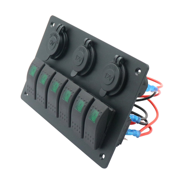 Multi-functional Combination Switch Panel 12V / 24V 6 Way Switches + Dual USB Charger for Car RV Marine Boat (Green Light) - Car Switches by PMC TechLife | Online Shopping South Africa | PMC TechLife | Buy Now Pay Later Mobicred