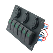 Multi-functional Combination Switch Panel 12V / 24V 6 Way Switches + Dual USB Charger for Car RV Marine Boat (Green Light)