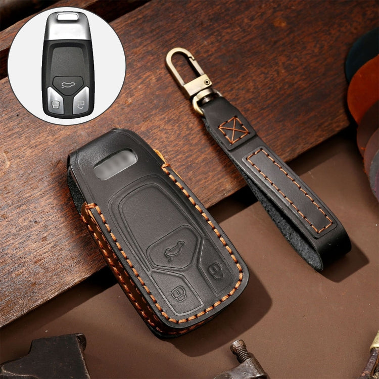 Hallmo Car Cowhide Leather Key Protective Cover Key Case for Audi A6L / A8L / A4 / A7 / A5 A Style(Black) - Car Key Cases by PMC TechLife | Online Shopping South Africa | PMC TechLife | Buy Now Pay Later Mobicred