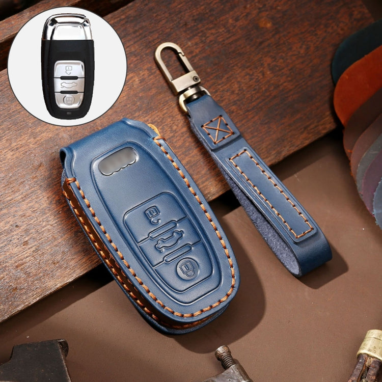 Hallmo Car Cowhide Leather Key Protective Cover Key Case for Audi A6L / A8L / A4 / A7 / A5 B Style(Blue) - Car Key Cases by Hallmo | Online Shopping South Africa | PMC TechLife | Buy Now Pay Later Mobicred