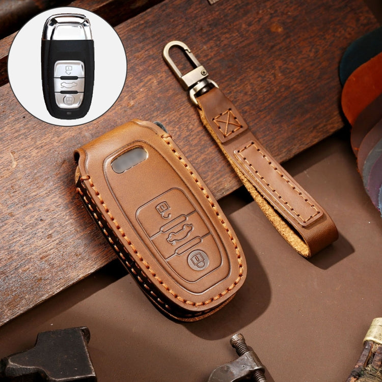 Hallmo Car Cowhide Leather Key Protective Cover Key Case for Audi A6L / A8L / A4 / A7 / A5 B Style(Brown) - Car Key Cases by Hallmo | Online Shopping South Africa | PMC TechLife | Buy Now Pay Later Mobicred