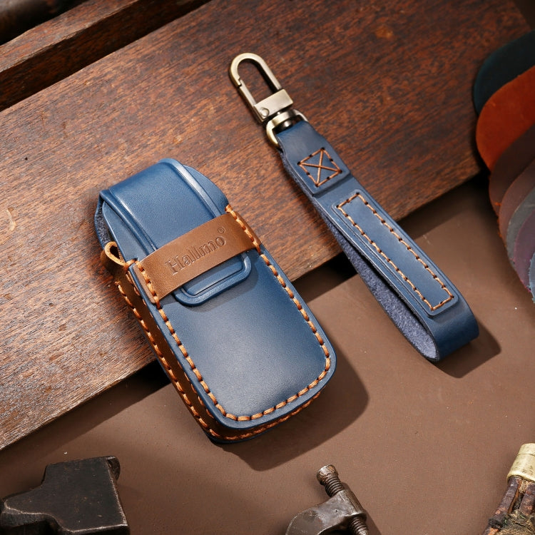 Hallmo Car Cowhide Leather Key Protective Cover Key Case for Audi A6L / A8L / A4 / A7 / A5 C Style(Blue) - Car Key Cases by Hallmo | Online Shopping South Africa | PMC TechLife | Buy Now Pay Later Mobicred