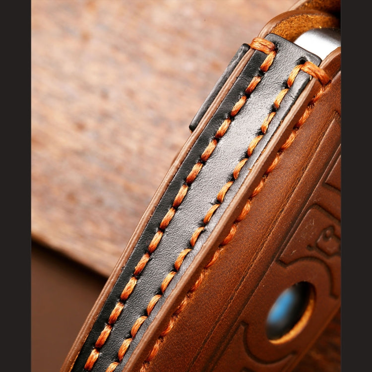 Hallmo Car Cowhide Leather Key Protective Cover Key Case for BMW Blade Style(Blue) - Car Key Cases by Hallmo | Online Shopping South Africa | PMC TechLife | Buy Now Pay Later Mobicred