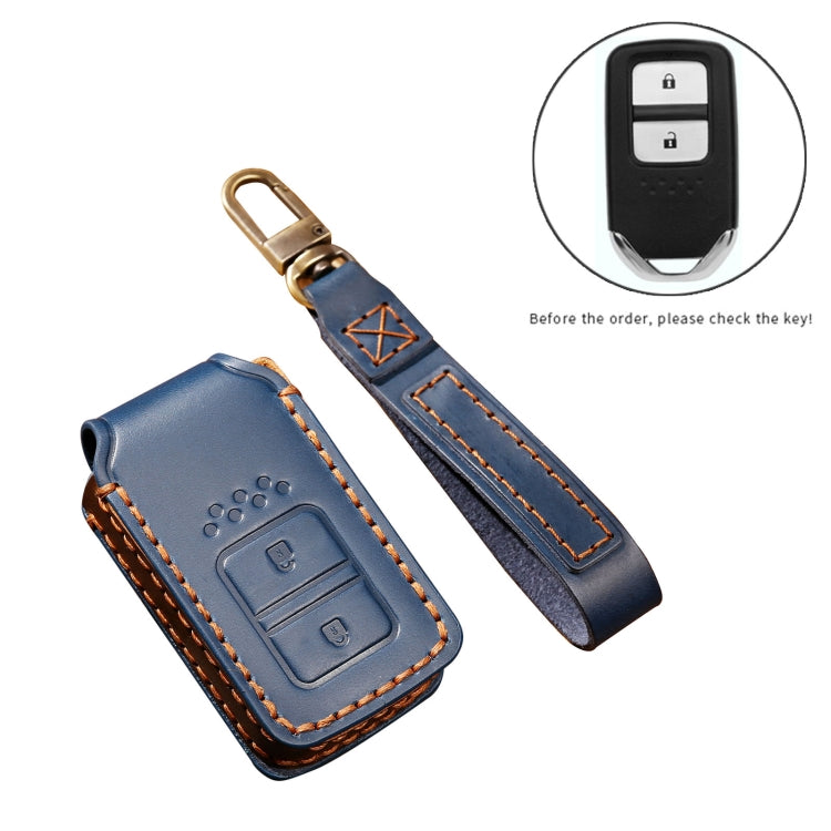 Hallmo Car Cowhide Leather Key Protective Cover Key Case for Honda Civic / Accord 2-button(Blue) - free shipping - PMC TechLife - Order now!