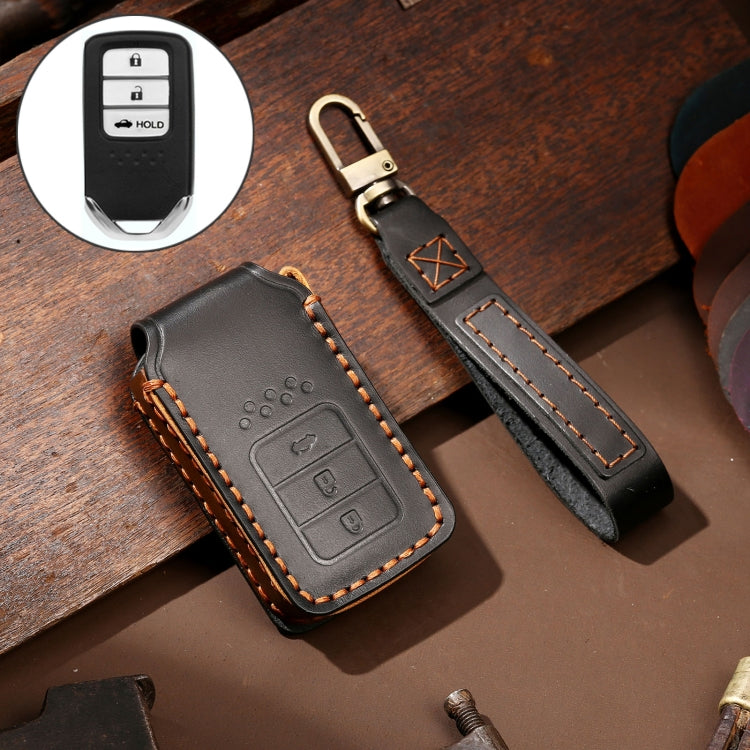 Hallmo Car Cowhide Leather Key Protective Cover Key Case for Honda Civic / Accord 3-button Tail Box(Black) - free shipping - PMC TechLife - Order now!