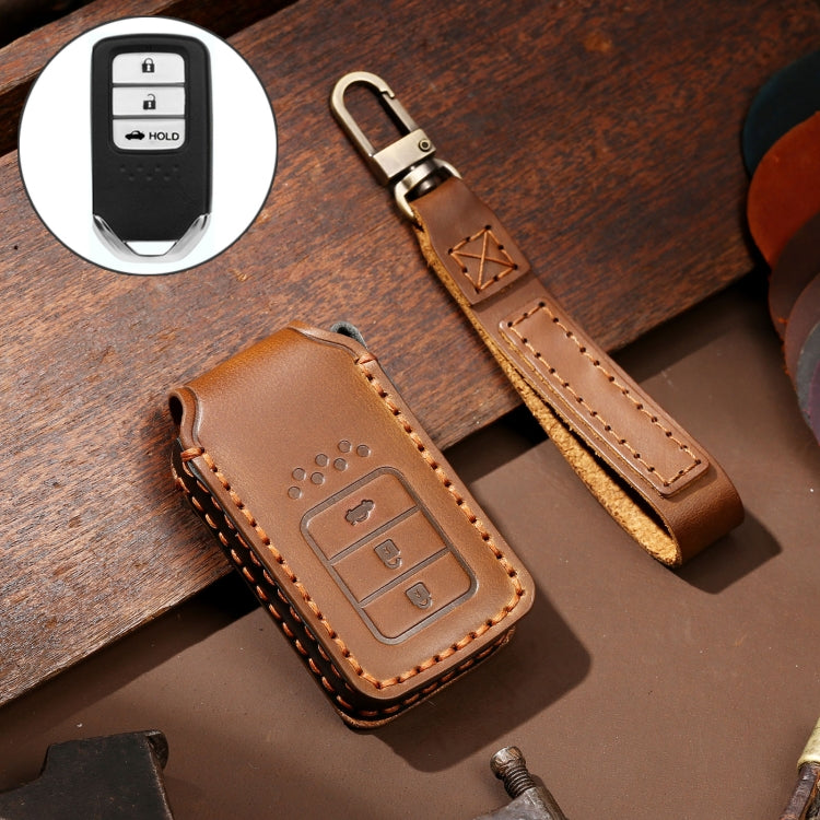 Hallmo Car Cowhide Leather Key Protective Cover Key Case for Honda 3-button Tail Box(Brown) - Car Key Cases by Hallmo | Online Shopping South Africa | PMC TechLife | Buy Now Pay Later Mobicred