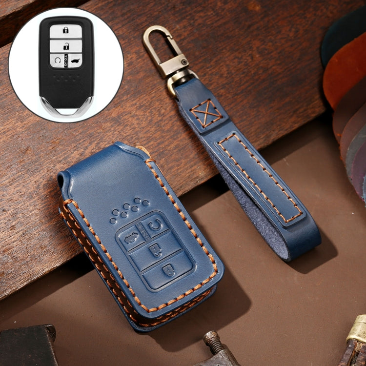 Hallmo Car Cowhide Leather Key Protective Cover Key Case for Honda Civic / Accord 4-button(Blue) - free shipping - PMC TechLife - Order now!