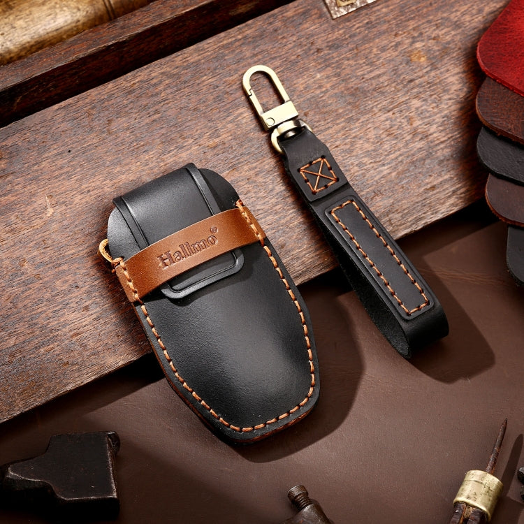 Hallmo Car Cowhide Leather Key Protective Cover Key Case for BYD(Black) - Car Key Cases by Hallmo | Online Shopping South Africa | PMC TechLife | Buy Now Pay Later Mobicred