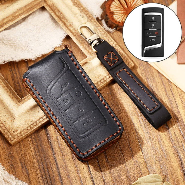 Hallmo Car Cowhide Leather Key Protective Cover Key Case for Trumpchi GS4 2021 B Style(Black) - free shipping - PMC TechLife - Order now!