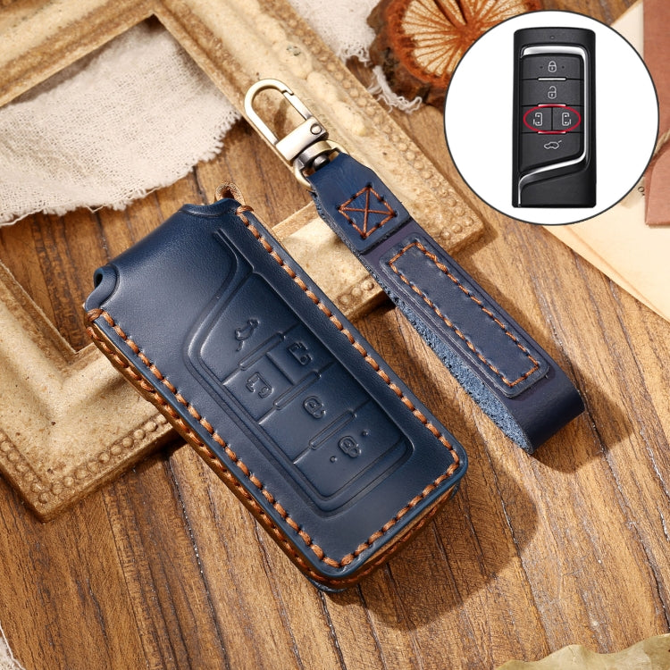 Hallmo Car Cowhide Leather Key Protective Cover Key Case for Trumpchi GS4 2021 C Style(Blue) - free shipping - PMC TechLife - Order now!